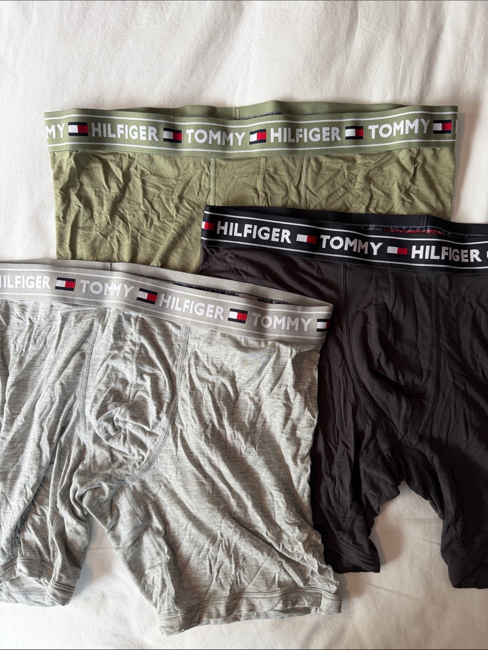 Tommy Hilfiger 3-Pack Boxer Briefs in Olive, Black, and Light Gray